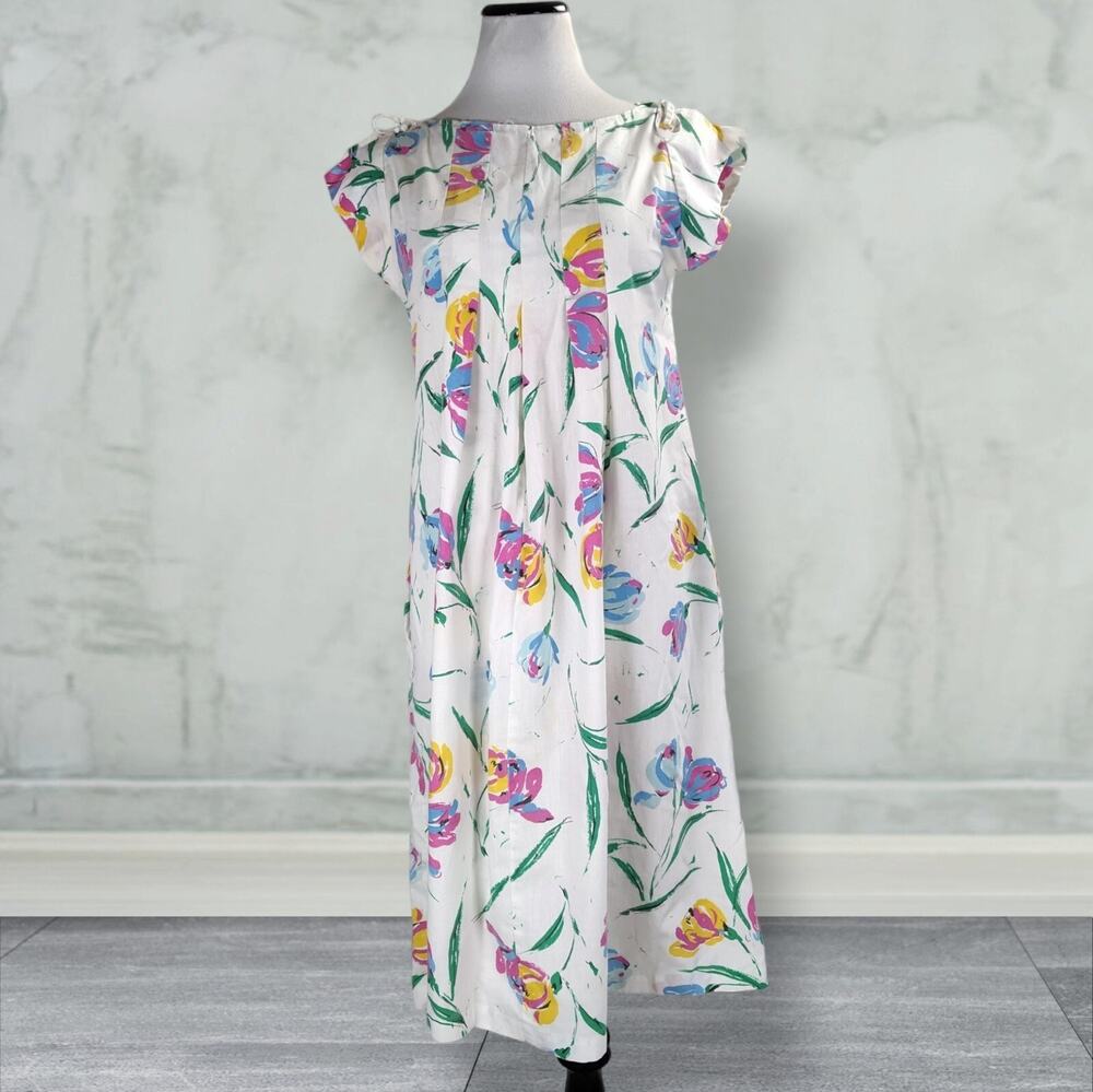 Vintage 60s Jeri Bee Floral Tent Dress M Cotton Trapeze Swing Maternity USA